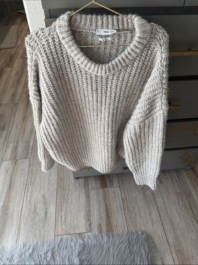 Mango Oversized Chunky Crewneck Sweater in Light Cream